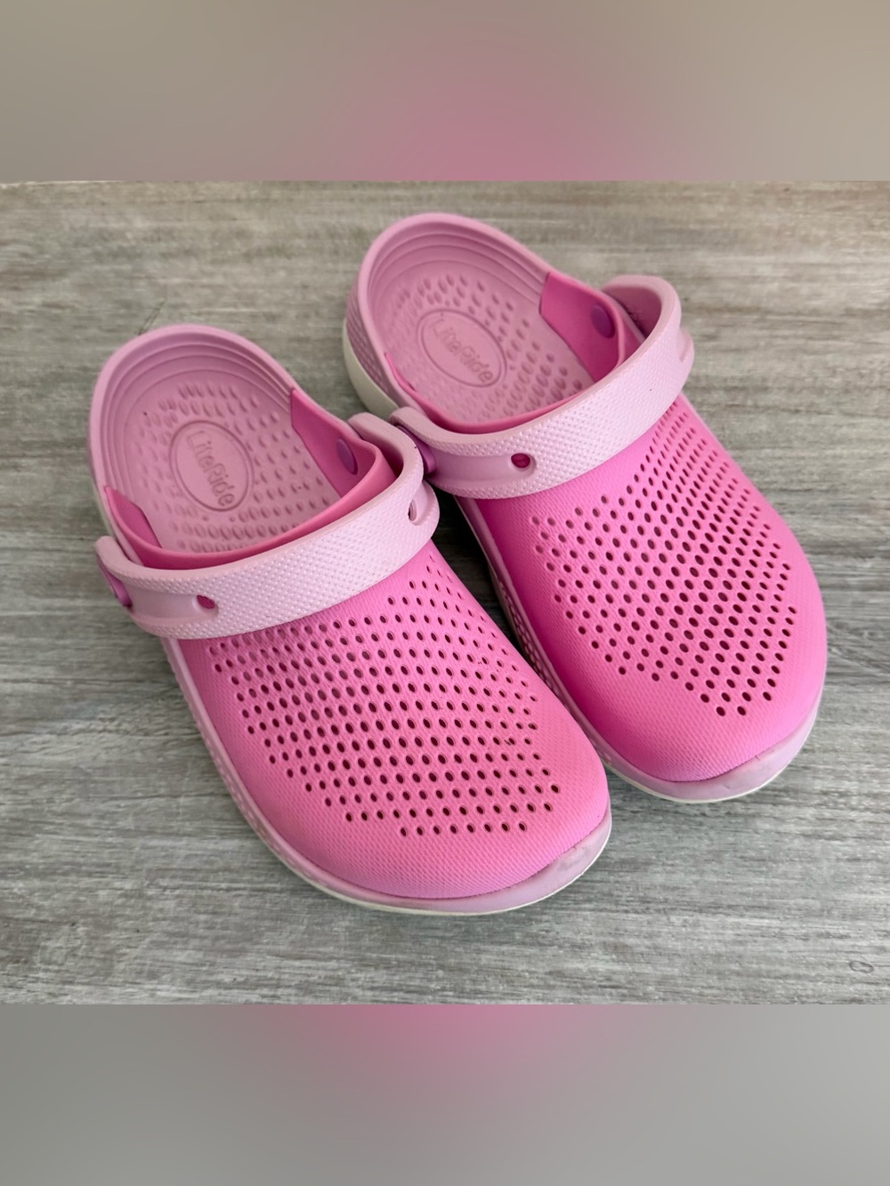 CROCS Kids Pink Ventilated Lite Ride Clogs Shoes Back Strap Traction 2